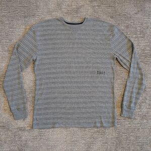 Billabong Men's Gray Black White Striped Thermal Shirt